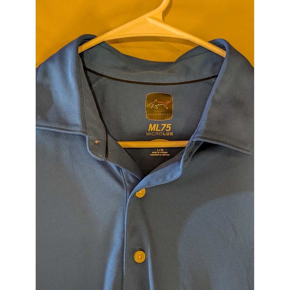 GREG NORMAN ML75 Microlux Blue Golf Polo Shirt Size L Short Sleeve Lightweight - Picture 3 of 3